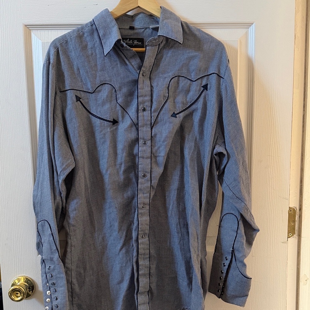 Women's Blue Western White Horse Embroidered Shirt